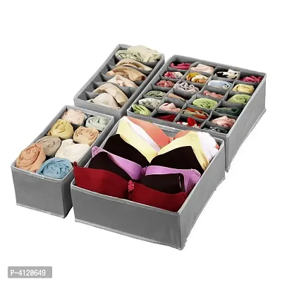 Set Of 4 Foldable Drawer Dividers, Storage Boxes,Innerwear Storage Box, Closet Organizers, Under Bed Organizer - Light Grey-thumb0