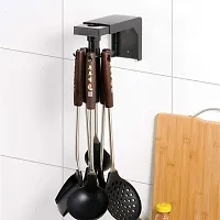Kitchen Utensil Rack, Kitchen Hooks, Space-Saving Rotating Storage Manager with 6 Hooks for Easy Fixing On Smooth Walls, Gourd Knives, Spoons, Pots and Pans Kitchen Tools - Black-thumb4