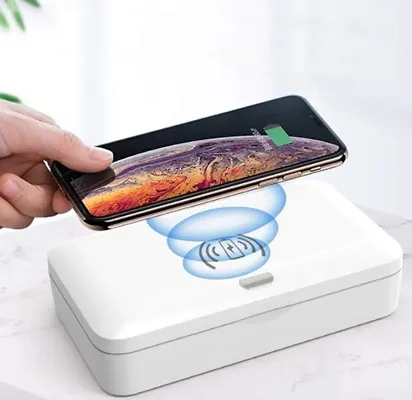 UV Light Sterilizer Box With Wireless Phone Charger, Ultraviolet Phone Sterilizer Box UV-C Disinfection for Mobile Phone, Salon Tool, Nail Clippers, Toothbrush, Jewelry, Watches - White