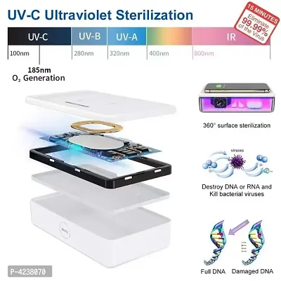 UV Light Sterilizer Box With Wireless Phone Charger, Ultraviolet Phone Sterilizer Box UV-C Disinfection for Mobile Phone, Salon Tool, Nail Clippers, Toothbrush, Jewelry, Watches - White-thumb5