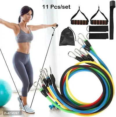 11 Pcs Portable Fitness Exercise Bands with Handles, Training Tubes with Anchor and Ankle Straps for Resistance Training, Home Workout and Gym Fitness-thumb0