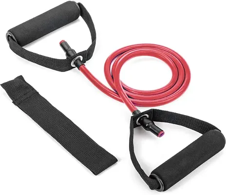 Resistance Tube Exercise Bands for Stretching with Door Anchor, Workout, and Toning for Men, and Women - Red