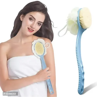 Shower Body Brush with Bristles and Loofah, Back Scrubber Bath Mesh Sponge with Curved Long Handle for Skin Exfoliating Bath, Massage Bristles Suitable for Wet or Dry, Men and Women -  Blue-thumb0
