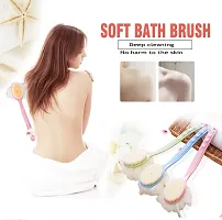 Shower Body Brush with Bristles and Loofah, Back Scrubber Bath Mesh Sponge with Curved Long Handle for Skin Exfoliating Bath, Massage Bristles Suitable for Wet or Dry, Men and Women -  Pink-thumb2