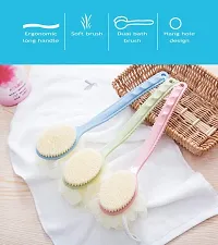 Shower Body Brush with Bristles and Loofah, Back Scrubber Bath Mesh Sponge with Curved Long Handle for Skin Exfoliating Bath, Massage Bristles Suitable for Wet or Dry, Men and Women -  Pink-thumb3
