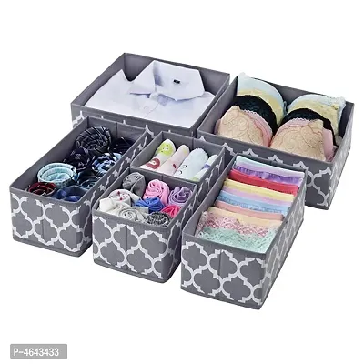 Foldable Cloth Storage BoxCloset Dresser Drawer Organizer Cube Basket Bins Containers Divider with Drawers for Underwear, Bras, Socks, Ties, Scarves, Set of 6 - Grey Lanrtern-thumb0