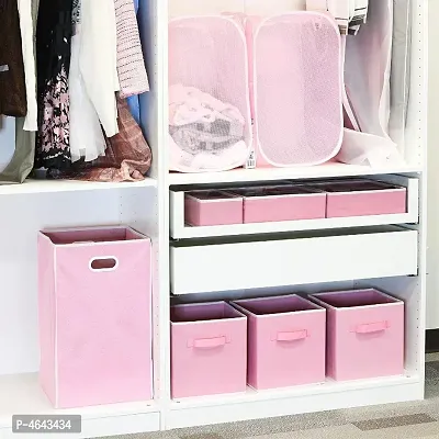 Foldable Cloth Storage BoxCloset Dresser Drawer Organizer Cube Basket Bins Containers Divider with Drawers for Underwear, Bras, Socks, Ties, Scarves, Set of 6 - Pink-thumb3