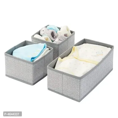 Storage Box Set of 3 Closet Dresser Drawer Organizer Cube Basket Bins Containers Divider with Drawers for Underwear, Bras, Socks, Ties, Scarves - Grey-thumb0