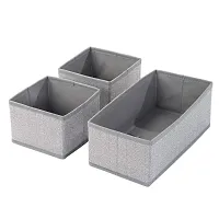 Storage Box Set of 3 Closet Dresser Drawer Organizer Cube Basket Bins Containers Divider with Drawers for Underwear, Bras, Socks, Ties, Scarves - Grey-thumb4