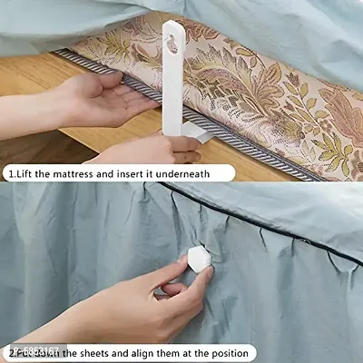 House of Quirk ABS Plastic Easy Install Bed Sheet Fixer Blankets No Elastic Straps or Clips Holders Cover, Non-Running Needle-Free Household Invisible Trackless Anti-Skid Clip - White, Standard-thumb4