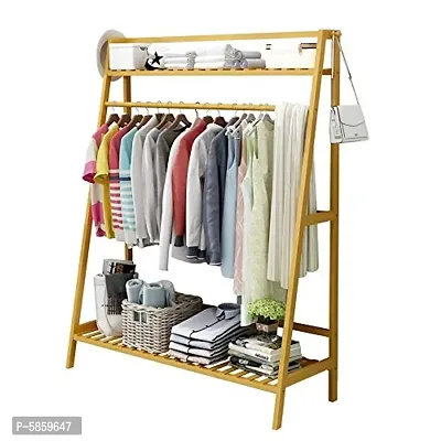 House of Quirk Single Rail Bamboo Garment Rack with 6 Side Hook Tree Stand Coat Hanger and Four Stable Leveling Feet for Jacket, Umbrella, Clothes, Hats, Scarf, and Handbags - (70cm) DIY (DO-IT-YOURSE-thumb0
