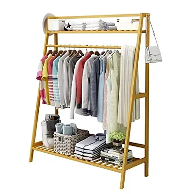 House of Quirk Single Rail Bamboo Garment Rack with 6 Side Hook Tree Stand Coat Hanger and Four Stable Leveling Feet for Jacket, Umbrella, Clothes, Hats, Scarf, and Handbags - (70cm) DIY (DO-IT-YOURSE