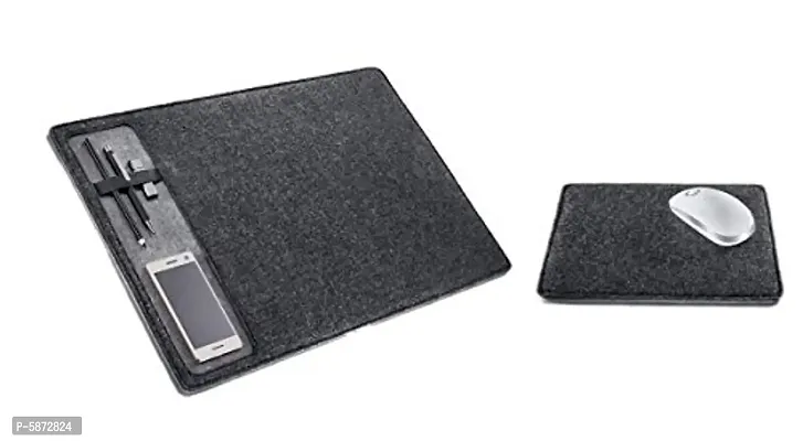 House of Quirk Felt Desk Pad Laptop Keyboard Mouse Pad with Paper and Pen Pocket for Desktops (Dark Grey) 60x40cm