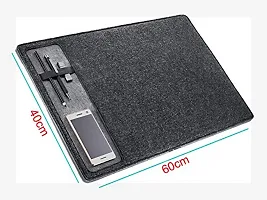 House of Quirk Felt Desk Pad Laptop Keyboard Mouse Pad with Paper and Pen Pocket for Desktops (Dark Grey) 60x40cm-thumb3
