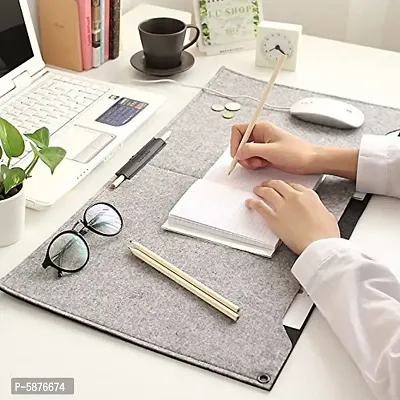 House of Quirk Laptop Keyboard Mouse Felt Pad with Paper and Pen Pocket for Desktops (Grey)-thumb3