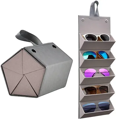Sunglasses Organizer 5 Slots Compact Travel Glasses Case Multiple Pairs Eyeglasses Storage Box Hanging Eyewear Holder(grey)