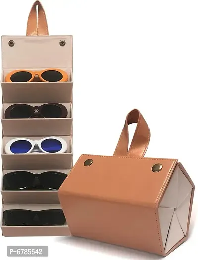 Sunglasses Organizer 5 Slots Compact Travel Glasses Case Multiple Pairs Eyeglasses Storage Box Hanging Eyewear Holder(Brown)-thumb0