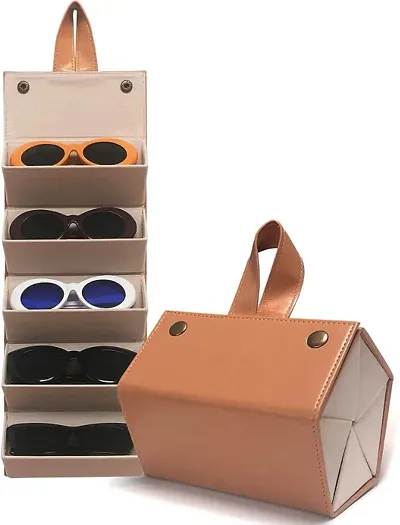 Sunglasses Organizer 5 Slots Compact Travel Glasses Case Multiple Pairs Eyeglasses Storage Box Hanging Eyewear Holder(Brown)