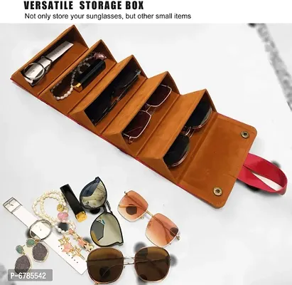 Sunglasses Organizer 5 Slots Compact Travel Glasses Case Multiple Pairs Eyeglasses Storage Box Hanging Eyewear Holder(Brown)-thumb3