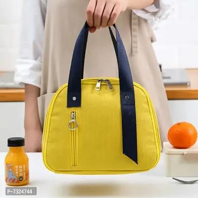 Reusable Lunch Bag Insulated Lunch Box Canvas Fabric with Aluminum Foil, Lunch Handbag for Women,Men,School, Office(Yellow)-thumb0