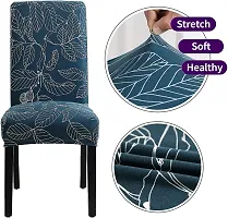 Floral Printed Polyester Spandex Chair Cover Stretch(Blue Ash, Pack of 4)-thumb2
