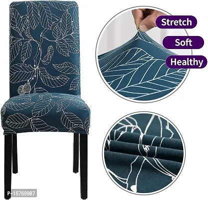 Floral Printed Polyester Spandex Chair Cover Stretch(Blue Ash, Pack of 4)-thumb3