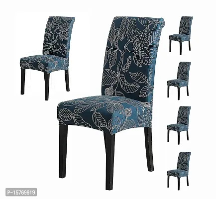 Floral Printed Polyester Spandex Chair Cover Stretch(Blue Ash, Pack of 6)-thumb0