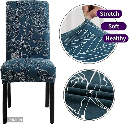 Floral Printed Polyester Spandex Chair Cover Stretch(Blue Ash, Pack of 6)-thumb2