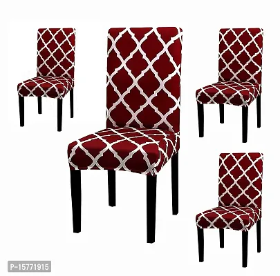 Elastic Chair Cover Stretch Removable Washable Short Dining Chair-Maroon Diamond(SET 4)