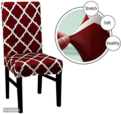 Elastic Chair Cover Stretch Removable Washable Short Dining Chair-Maroon Diamond(SET 4)-thumb3