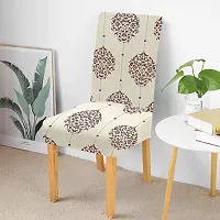 Designer Printed Polyester Spandex Chair Cover (Cream Brocade Pack of 4)-thumb1