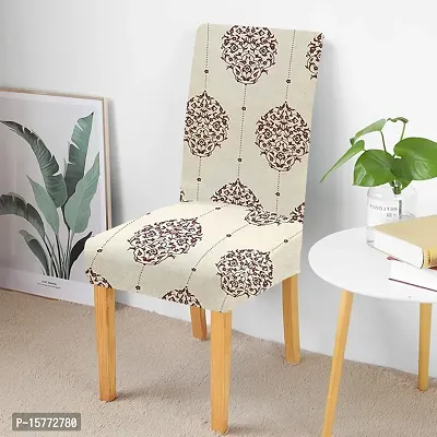 Designer Printed Polyester Spandex Chair Cover (Cream Brocade Pack of 4)-thumb2