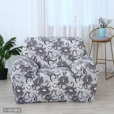 Universal Single Seater Sofa Cover Big Elasticity Couch Cover(White Grey Flower, 90-145cm)