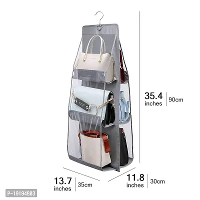Hanging Handbag Organizer Storage Holder Bag with 6 Pockets (Grey) (Non Woven Fabric,Matte)-thumb5