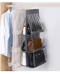 Hanging Handbag Organizer Storage Holder Bag with 6 Pockets (Grey) (Non Woven Fabric,Matte)-thumb1