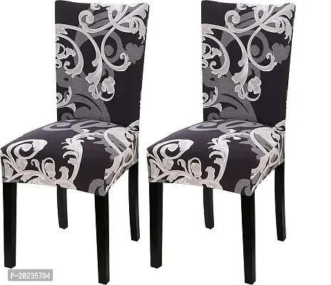 Printed Elastic Chair Cover Stretch Removable Washable (Pack of 2, Grey Flower Pattern)