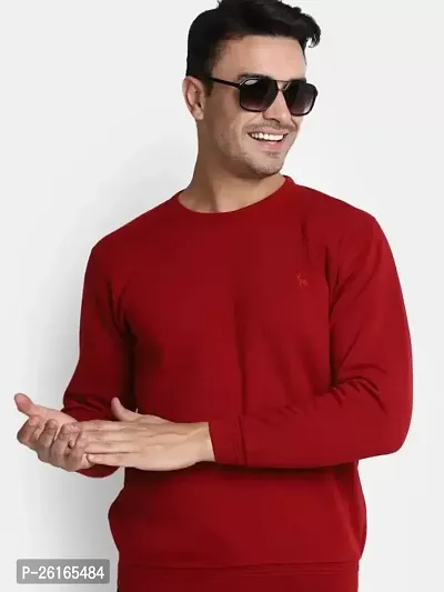 Elegant Red Cotton Blend Solid Long Sleeves Sweatshirt For Men-thumb0