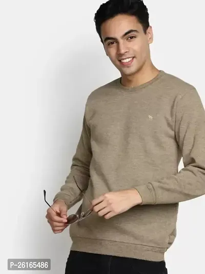 Elegant Khaki Cotton Blend Solid Long Sleeves Sweatshirt For Men