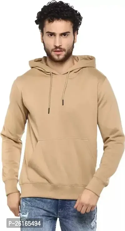 Elegant Khaki Cotton Blend Solid Long Sleeves Sweatshirt For Men