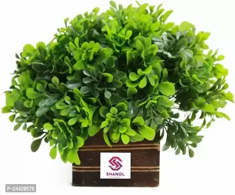 Classic Artificial Green Fenugreek Leaves Plant With White Heavy Plastic Pot , Wild Plant, Decorative Artificial Plants With Pot (16 Cm, Green)-thumb0