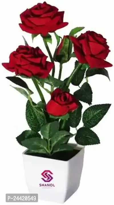 Classic Artificial Red Rose Plant With Pot, Real Looking Roses Great For Home and Office Decoration(12 Inch, Pack Of 4, Flower With Basket)-thumb0