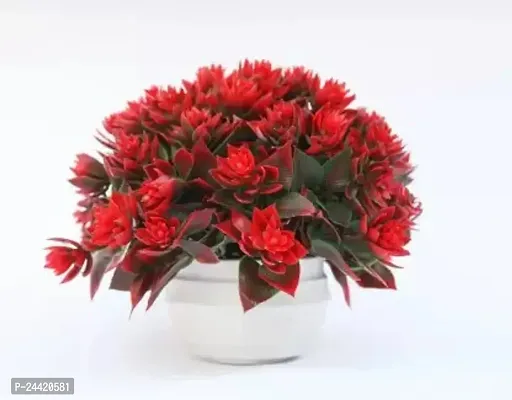 Classic Red Flower Pot Decoration Living Room Flower Pot Artificial Flo Bonsai Wild Artificial Plant With Pot  (14 Cm, Red)-thumb0