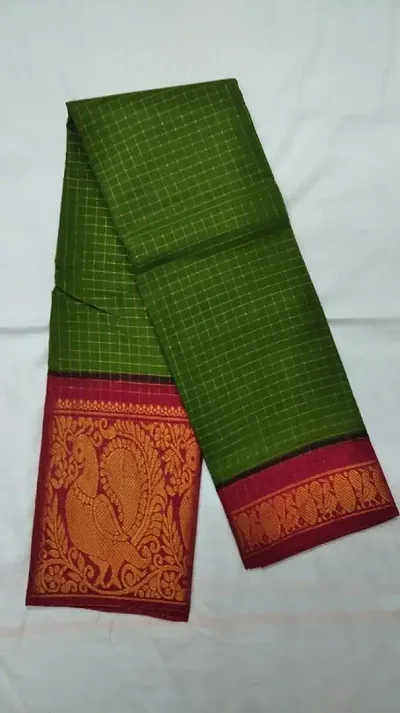 Madurai Sungudi Cotton Saree - Zari Checks Big Border Contrast Color Combination (Without Blouse) Saree