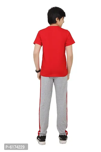 Stylish Cotton Red Round Neck Half Sleeves T-shirt With Trouser For Boys-thumb3