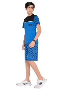 Stylish Cotton Blue Round Neck Half Sleeves T-shirt With Capri For Boys-thumb4