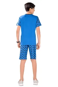 Stylish Cotton Blue Round Neck Half Sleeves T-shirt With Capri For Boys-thumb1