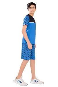 Stylish Cotton Blue Round Neck Half Sleeves T-shirt With Capri For Boys-thumb3