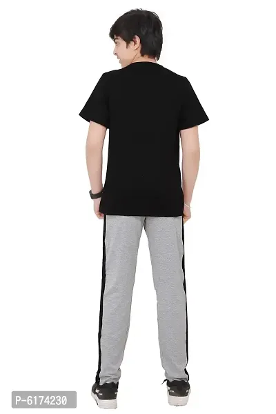 Stylish Cotton Black Round Neck Half Sleeves T-shirt With Trouser For Boys-thumb3
