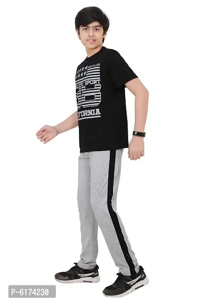 Stylish Cotton Black Round Neck Half Sleeves T-shirt With Trouser For Boys-thumb5