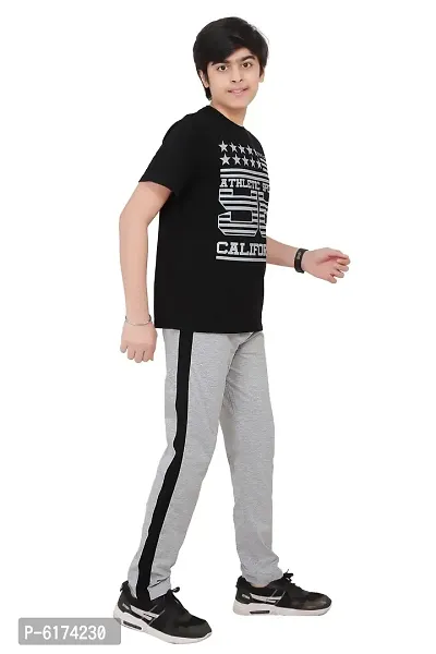 Stylish Cotton Black Round Neck Half Sleeves T-shirt With Trouser For Boys-thumb4